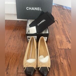 Chanel Ballet Flats Lambskin Black/Beige 37.5